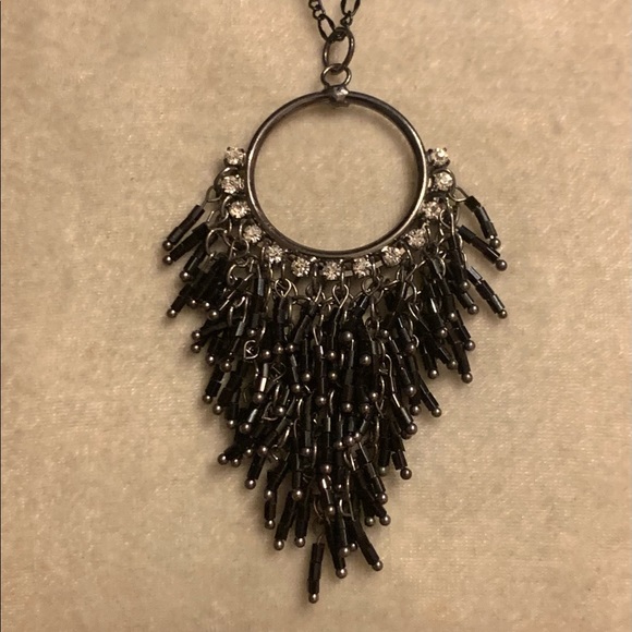 Gun Metal Crystal Black Tassel Pendant & Necklace - Picture 4 of 12